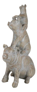 Western Piggyback Ride Rustic Farmhouse 3 Stacked Pigs Piglets Family Figurine