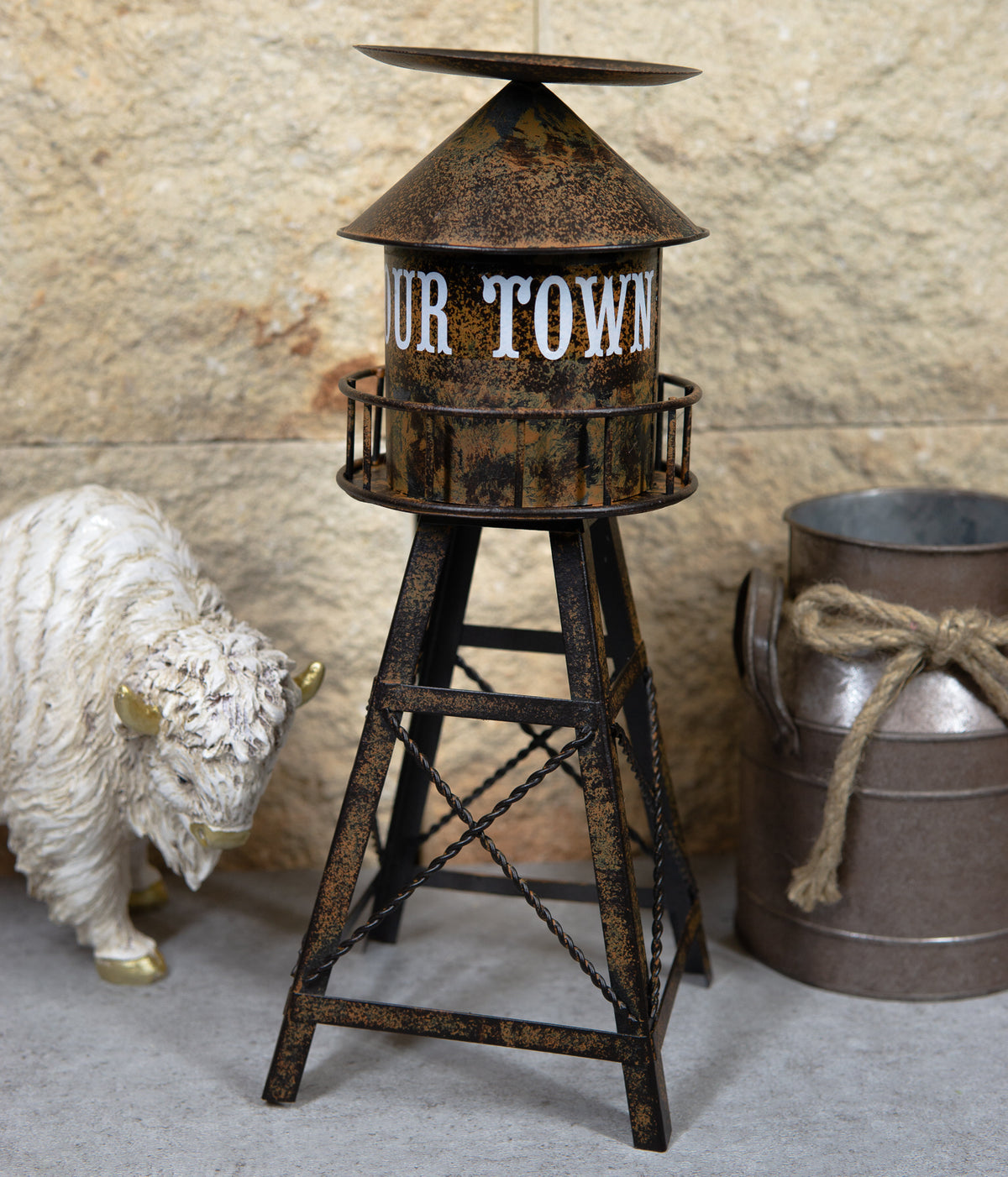 Ebros Vintage Old Fashioned Rustic Metal Water Tank Tower Pillar Candle Holder Stand