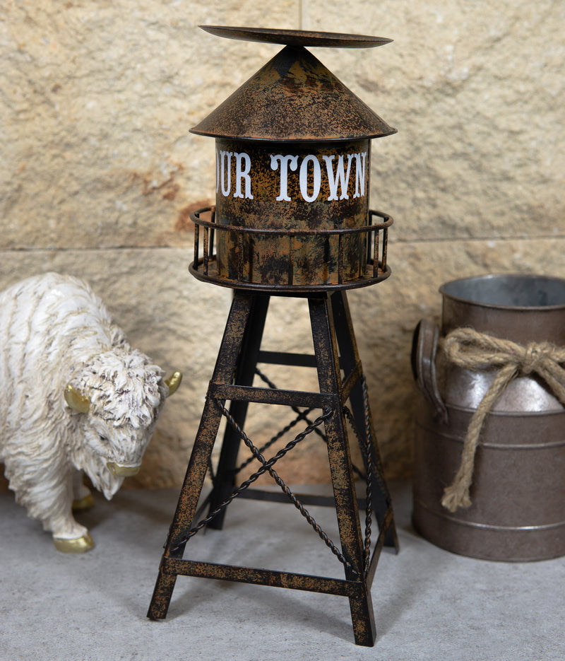 Ebros Vintage Old Fashioned Rustic Metal Water Tank Tower Pillar Candle Holder Stand