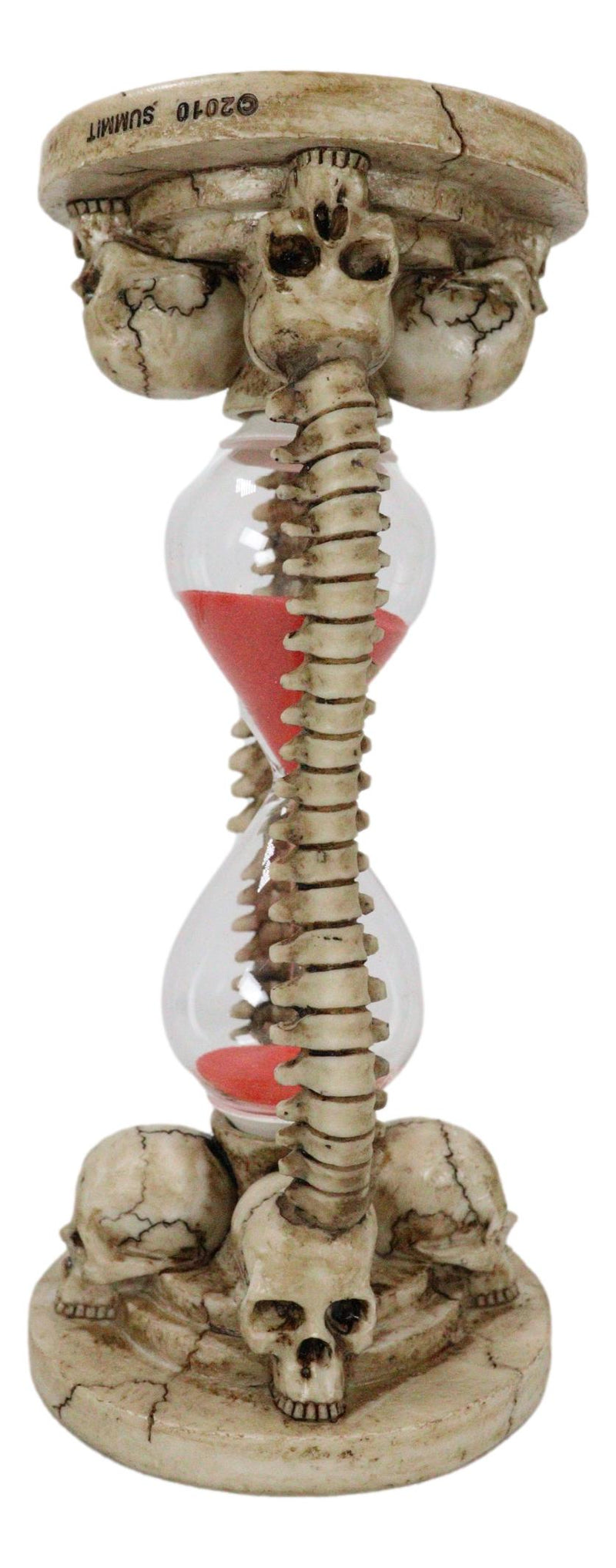 Gothic Alchemy Graveyard 4 Skulls With Skeleton Spine Bones Sand Timer Figurine