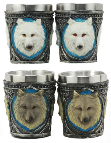 Mythical Fantasy Albino And Gray Wolf Shot Glasses 2-Ounce Set Of 4 Novelties