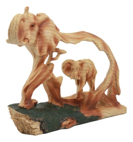 Ebros Elephant and Baby Walking in The Jungle Statue 9" Long Faux Wood Resin Wildlife Safari Elephant Family Scene Figurine - Ebros Gift