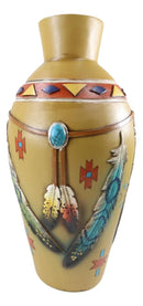 Rustic Southwestern Native American Dreamcatcher Feathers Floral Vase Sculpture