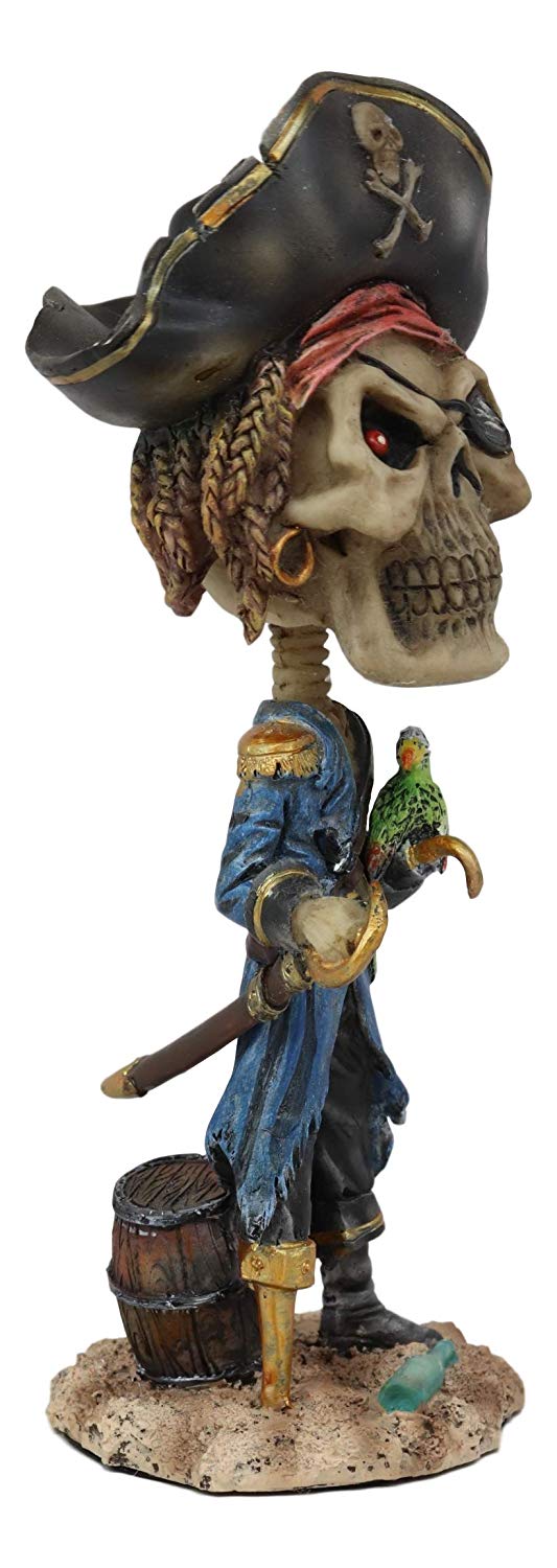 Ebros Day of The Dead Pirate Davy Jones With Parrot Skeleton Bobblehead Figurine