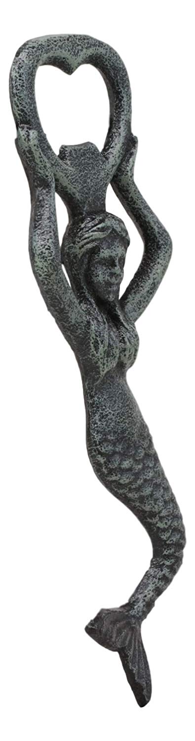 Ebros Rustic Vintage Verdigris Cast Iron Metal Nautical Coastal Goddess Siren Mermaid Soda Beer Bottle Cap Opener 7.5" High Mermaids Under The Sea Party Decor Accent (2)