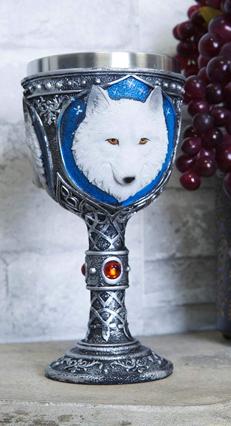 Ebros Celtic Direwolf White Snow Wolf 16oz Wine Goblet Chalice