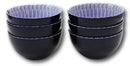 Pack Of 6 Artistic Blue Geometric Stripes Rice Soup Salad Ceramic Bowls 14oz