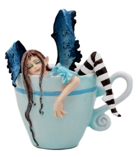Ebros Amy Brown Teacup Latte Coffee Drunk Fairy Figurine Whimsical Faerie Figure 5"H