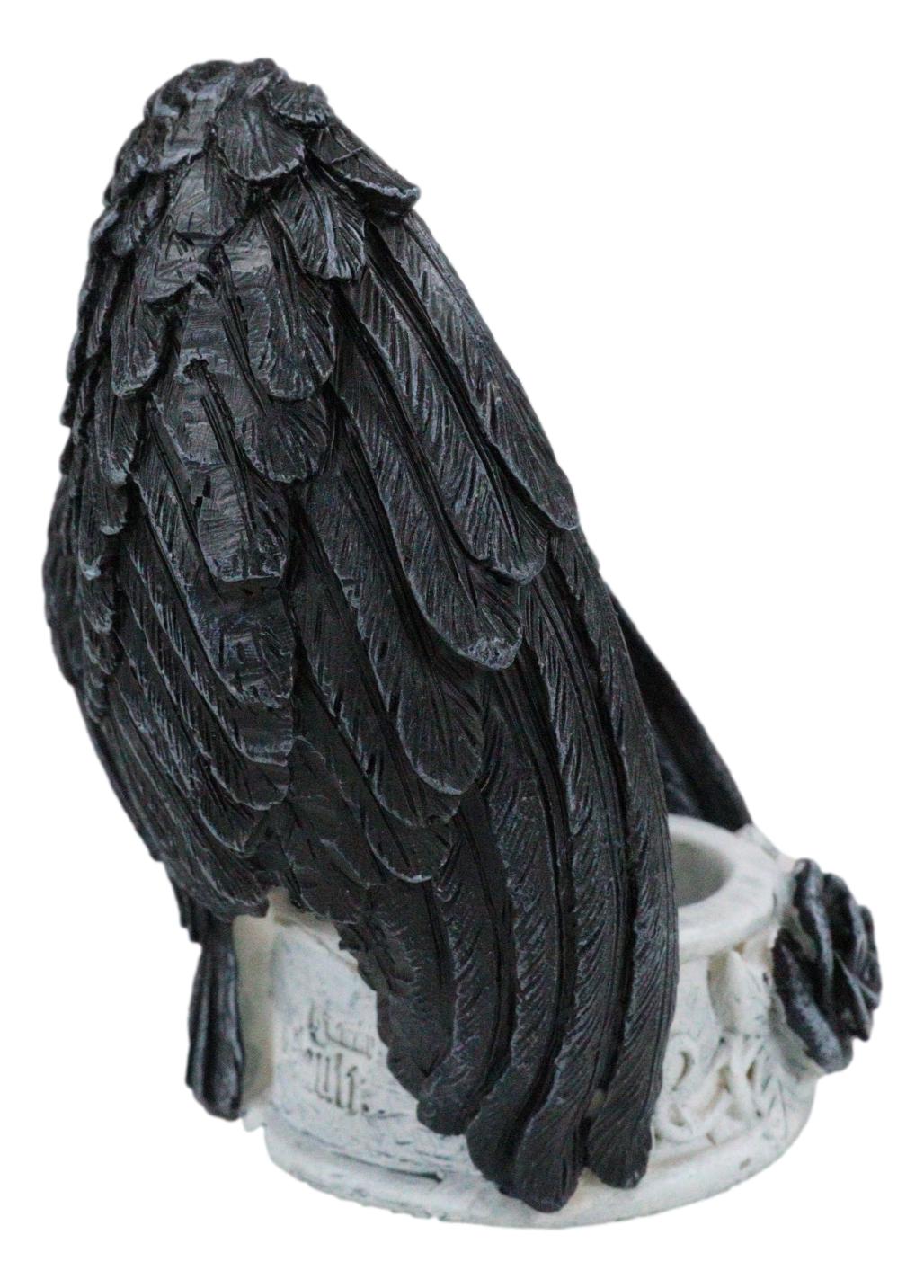 Gothic Edgar Poe Nevermore Raven Ward Black Rose Resin Tea Light Candle Holder