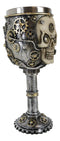 Silver Steampunk Mechanical Gearwork Skull Face Wine Goblet Drink Chalice Cup