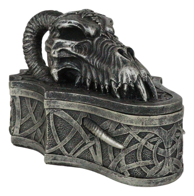 Medieval Celtic Tribal Knotwork Resting Dragon Skull Decorative Box Figurine