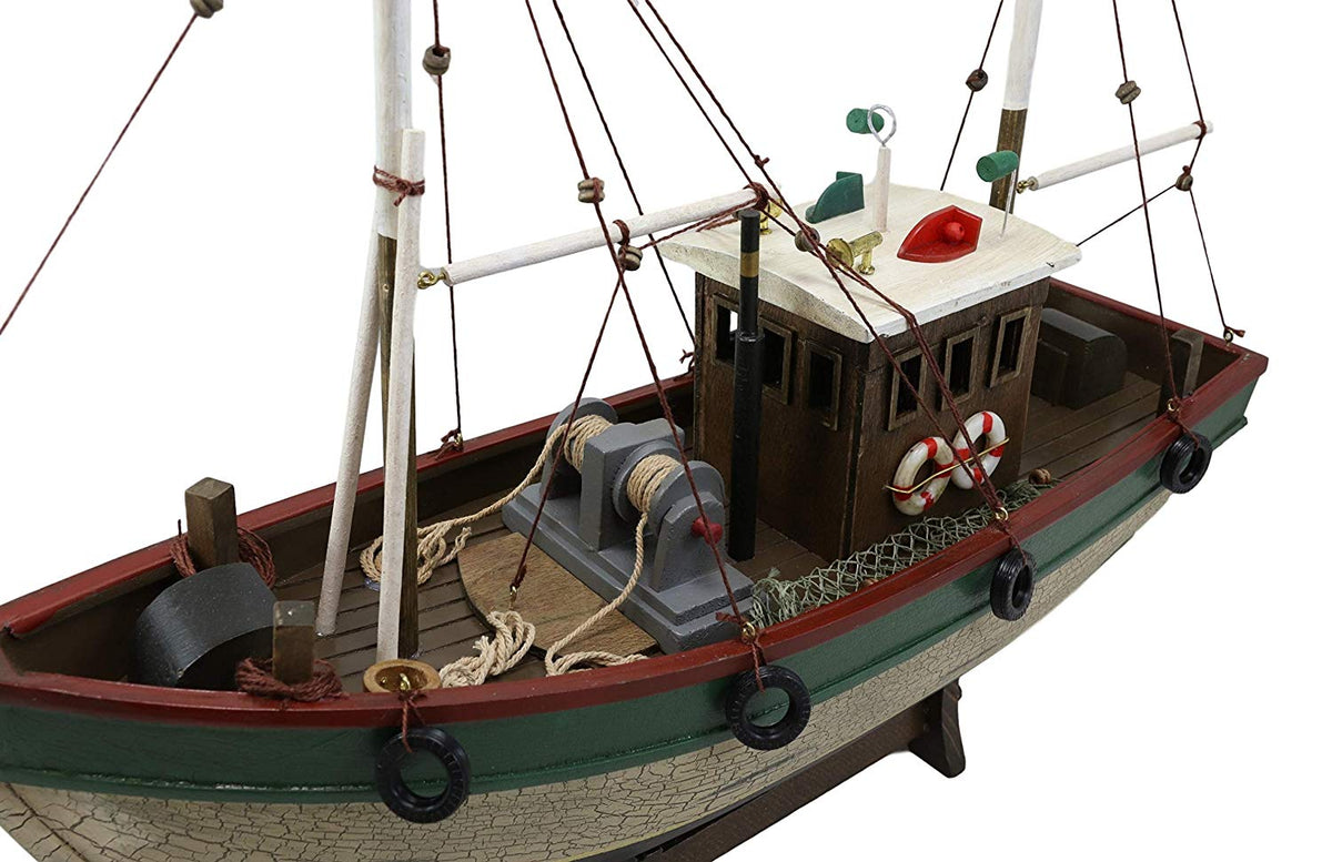 Ebros 18"L Wooden Handicraft Nautical Fishing Vessel Boat with Wood Base Figure - Ebros Gift