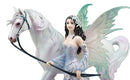 Ebros Aurora Borealis Winter Fairy with Sacred White Horse Statue 10" Long by Nene Thomas Decorative Mythical Fantasy Figurine Collectible