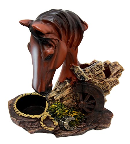 Ebros Chestnut Horse by Wagon Wheel Salt Pepper Shakers Holder Set 6.25" H