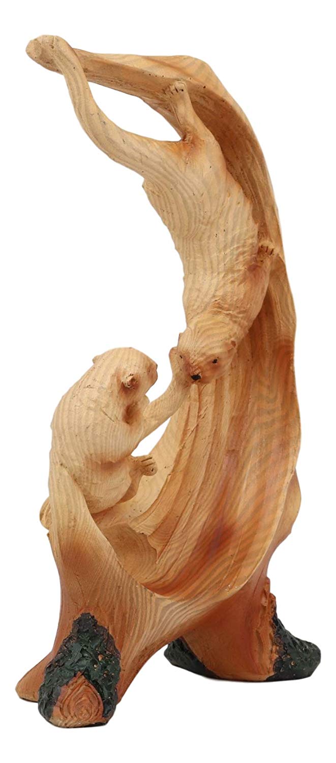 Ebros Pacific Ocean Playful Sea Otters Statue 9" Tall Faux Wood Resin Marine Weasel Sea Otter Family Scene Figurine Coastal Decorative Gifts