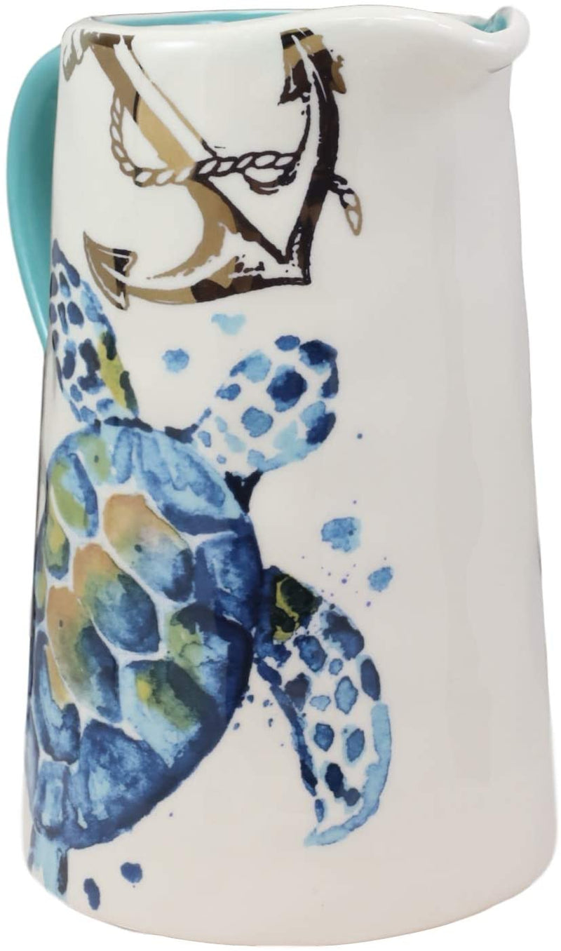 Ebros Blue & White Sea Turtle Ceramic Dinnerware (Hot/Cold Drink Jug Pitcher, 1)