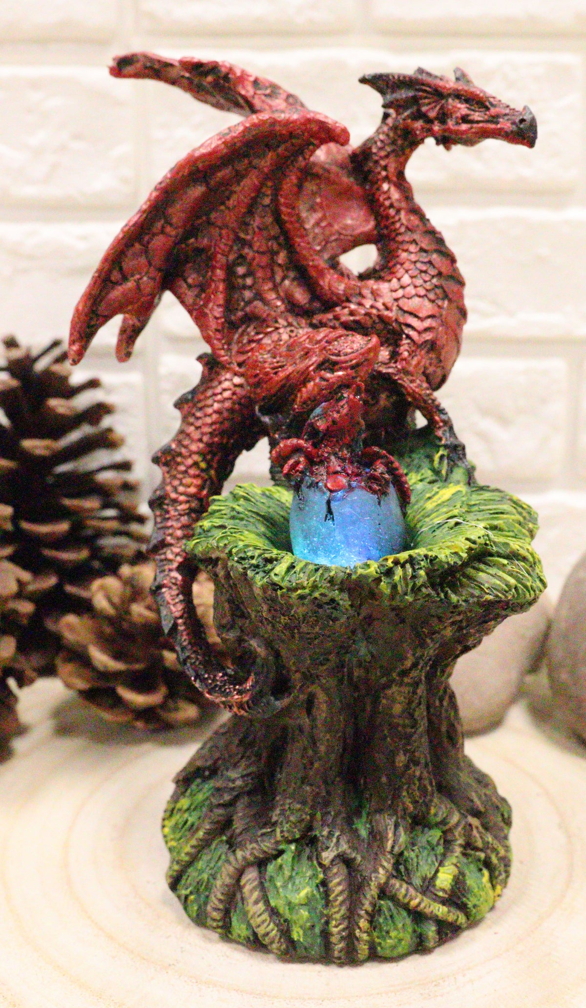Ebros Red Volcano Dragon Mother Guarding LED Translucent Egg Figurine Night Light