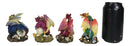 Set of 4 Metallic Red Green Pink Blue Dragons Crouching On Skulls Mini Figurines