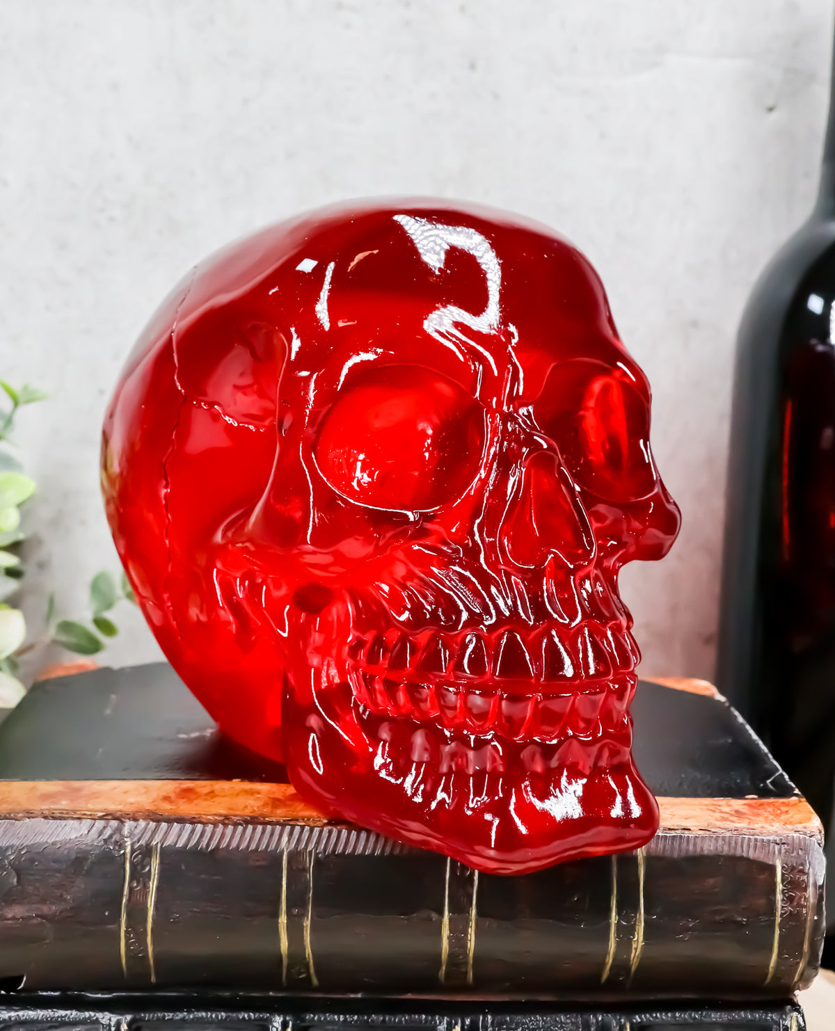 Ebros Occult Witchcraft Shrine Blood Red Acrylic Resin Translucent Skull Figurine 6"L