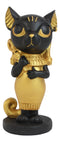 Egyptian Goddess Cat Bastet Holding Ankh Black Gold Finish Chibi Small Figurine