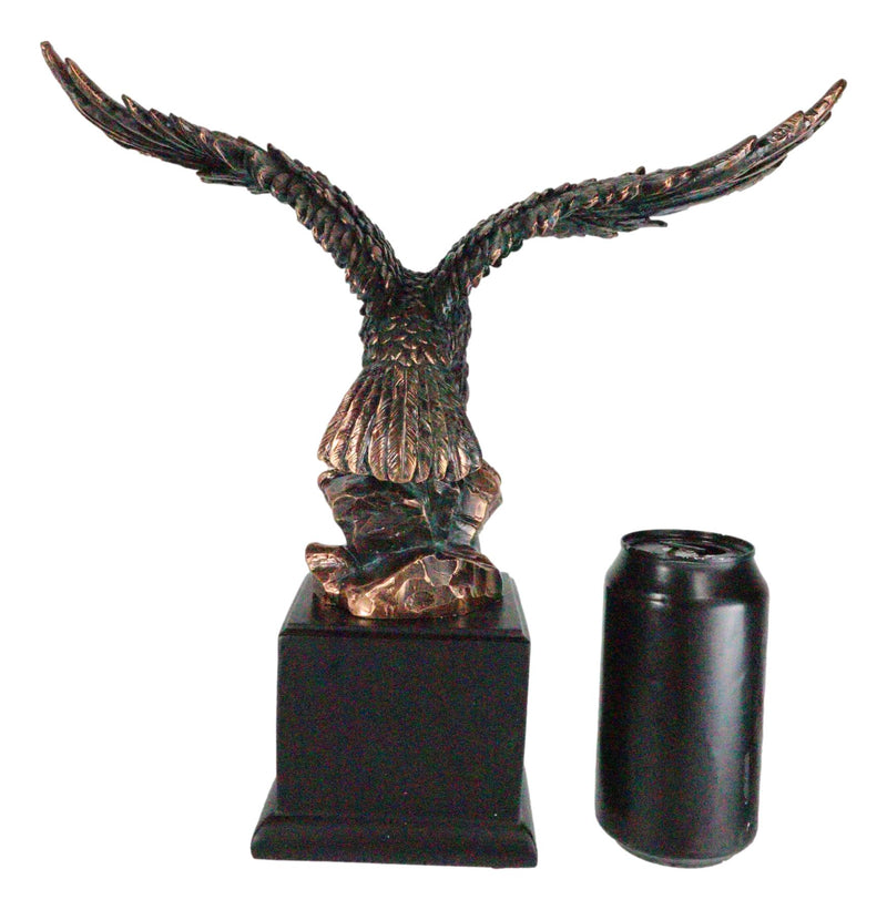 12" High Wings of Glory Heraldic Bald Eagle Landing On Rocks Statue With Base
