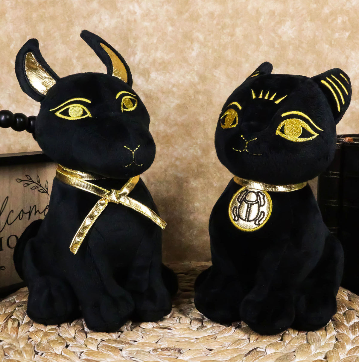 Egyptian Gods Anubis Jackal Dog And Bastet Cat Plush Toys Set Of 2 Stuffed Dolls