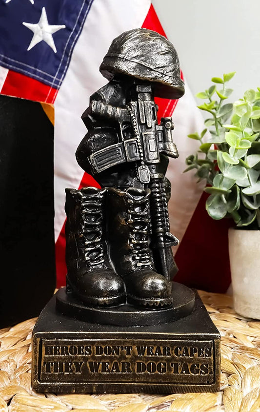 Honoring the Fallen Military Soldier's Boots Helmet & Rifle Statue 8 Inch - Ebros Gift