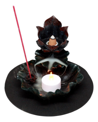 Ebros Feng Shui Zen Lotus Flower Incense Cone & Stick Burner Candle Holder Figurine
