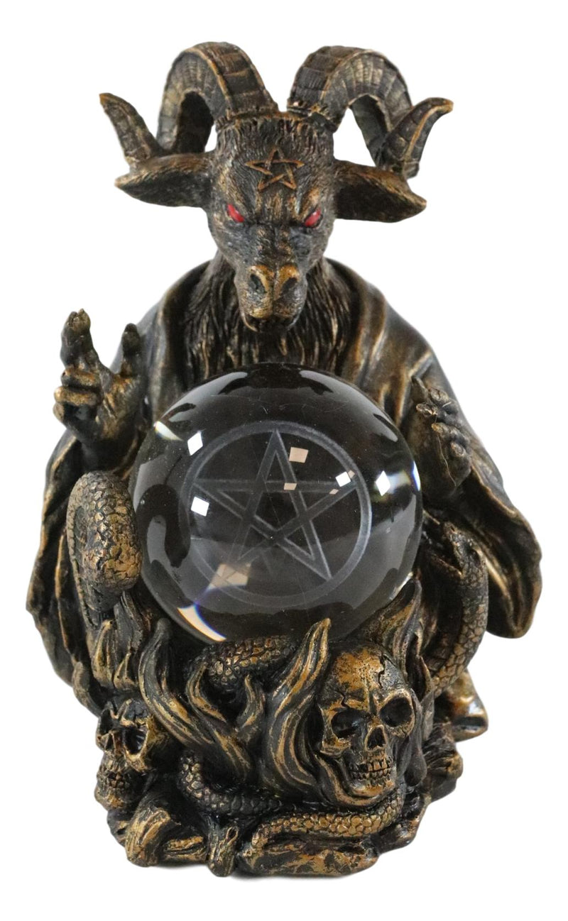 Ebros Sabbatic Goat Baphomet Pentagram Star Sigil LED Glass Gazing Ball Statue