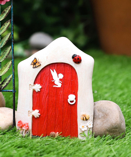 Ebros Fairy Garden Miniature Tinker Bell Magical Pixie Dust Red Door Figurine 4.75"H - Ebros Gift