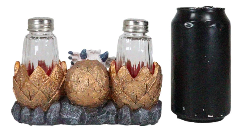 Frozen White Dragon Hatchling In Golden Egg Salt And Pepper Shakers Set Holder