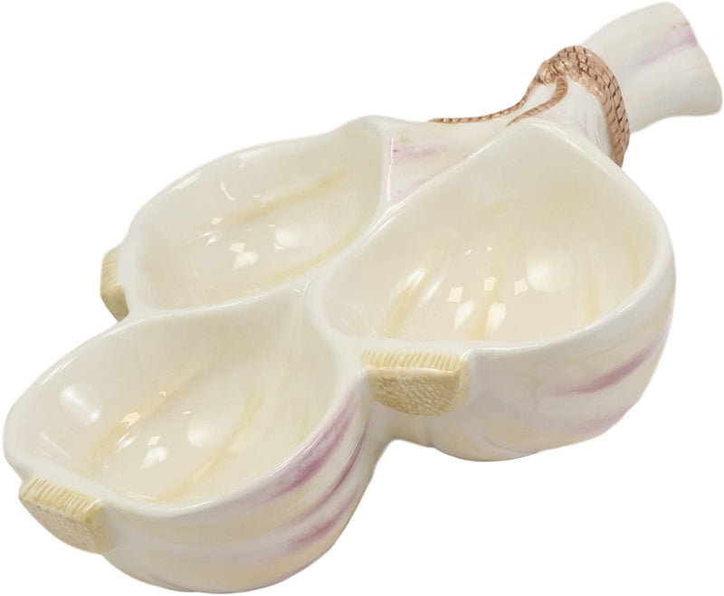Ebros 11.25" Long Ceramic Garlic Clovers Shaped Serving Bowl Dish For Condiments - Ebros Gift