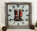 Rustic Western Vintage Cowboy Double Boots Galvanized Metal Wall Clock 14"x14"