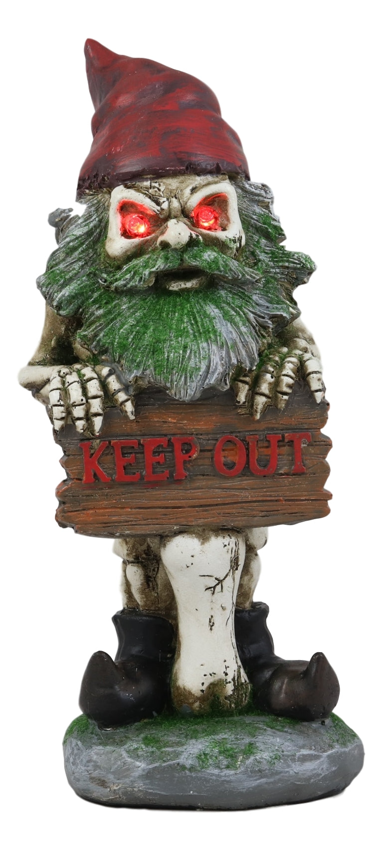 Ebros Day Of The Dead Butt Naked Skeleton Gnome Holding Keep Out Sign Statue LED Eyes
