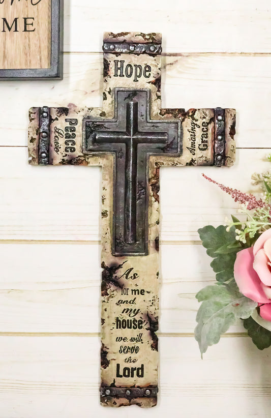 Rustic Western Christian Love Hope Peace Amazing Grace Bible Verse Wall Cross - Ebros Gift