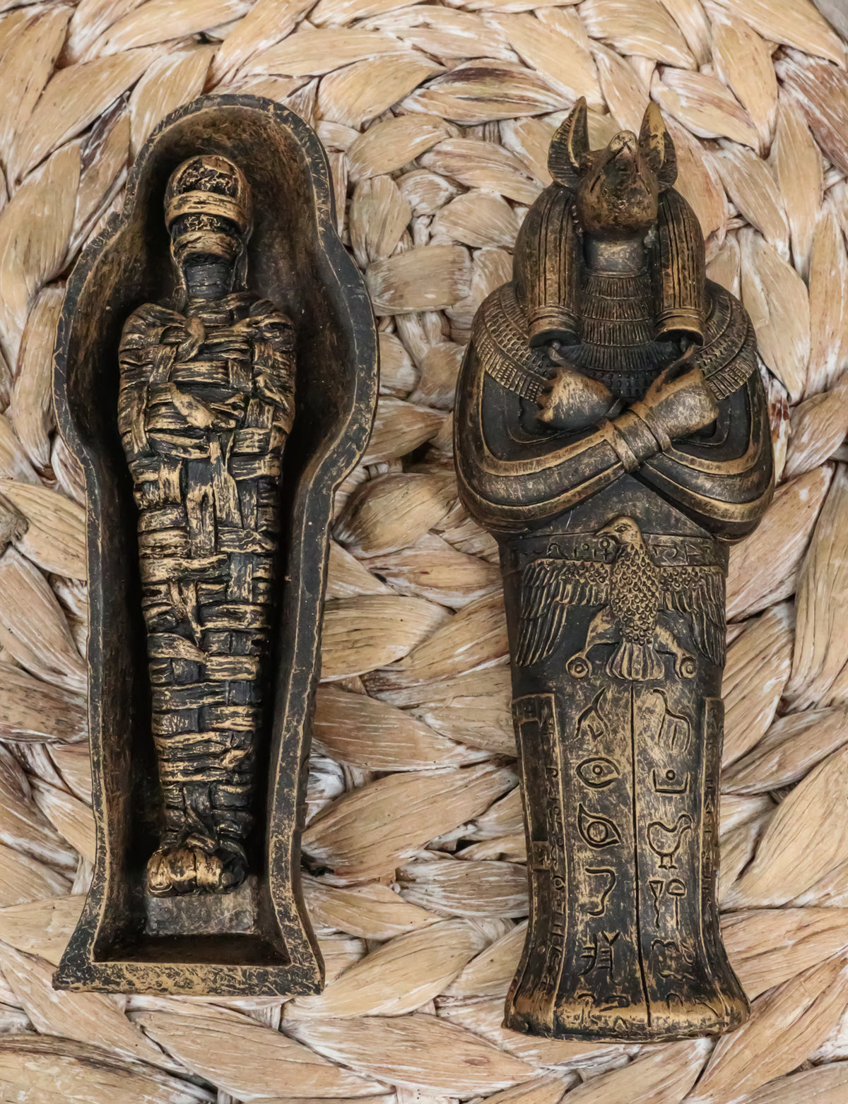 Ebros Egyptian Sarcophagus Box with Mummy Figurine 5.25" Long God of Afterlife Anubis Coffin Sculpture - Ebros Gift