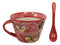 Ebros Porcelain Coffee Tea Latte Cafe Mug Drink Cup With Spoon 2pc Set 12oz Home Kitchen Decorative Ceramics (SINGLE, Red Mountain Landscape)