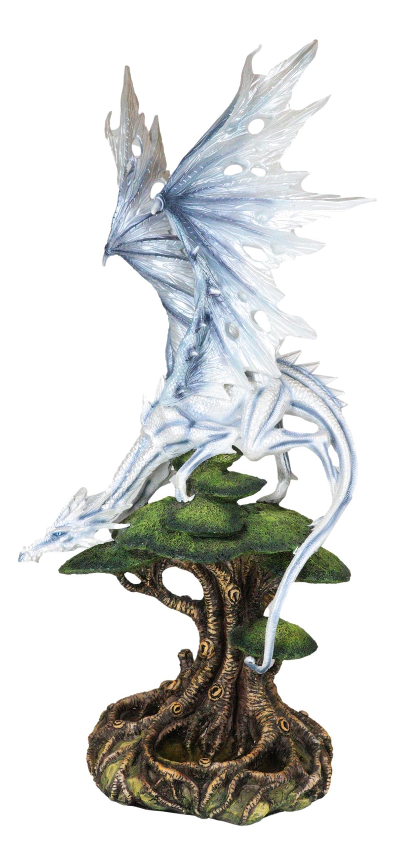 Large Arctic Frost Fury Dragon Perching On Rainforest Giant Tree Canopy Figurine