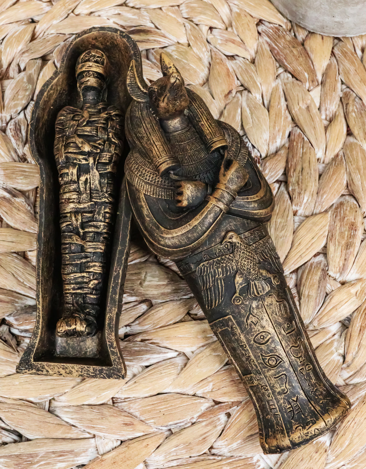Ebros Egyptian Sarcophagus Box with Mummy Figurine 5.25" Long God of Afterlife Anubis Coffin Sculpture - Ebros Gift
