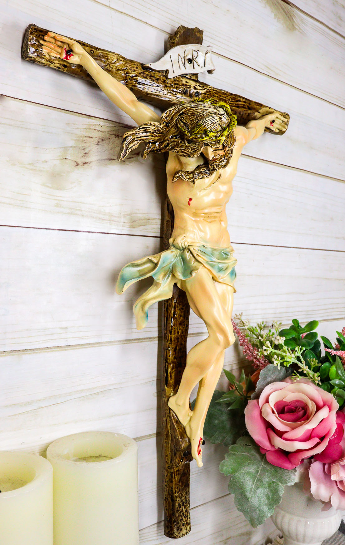 Ebros Large Jesus Christ at Calvary Crucifix INRI Wall Cross Hanging Plaque 20"H - Ebros Gift