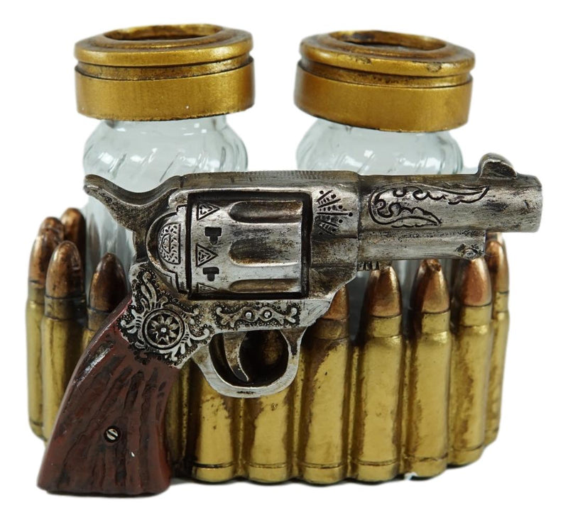 Western Cowboy Revolver Pistol With Ammo Bullets Salt And Pepper Shaker Set