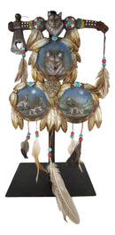 Ebros Triple Wolves Eagle Warpath Axe Dreamcatcher Beaded Lace Feathers Desktop Plaque