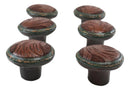 Set Of 6 Western Rustic Faux Tooled Leather Green Borders Cabinet Door Knobs