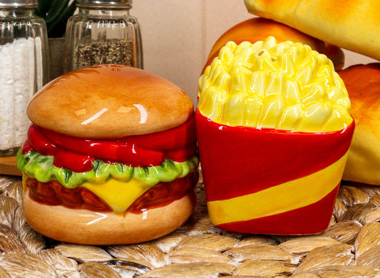 Big Burger And Golden Fries Salt And Pepper Shakers Set Ceramic Spice Decor