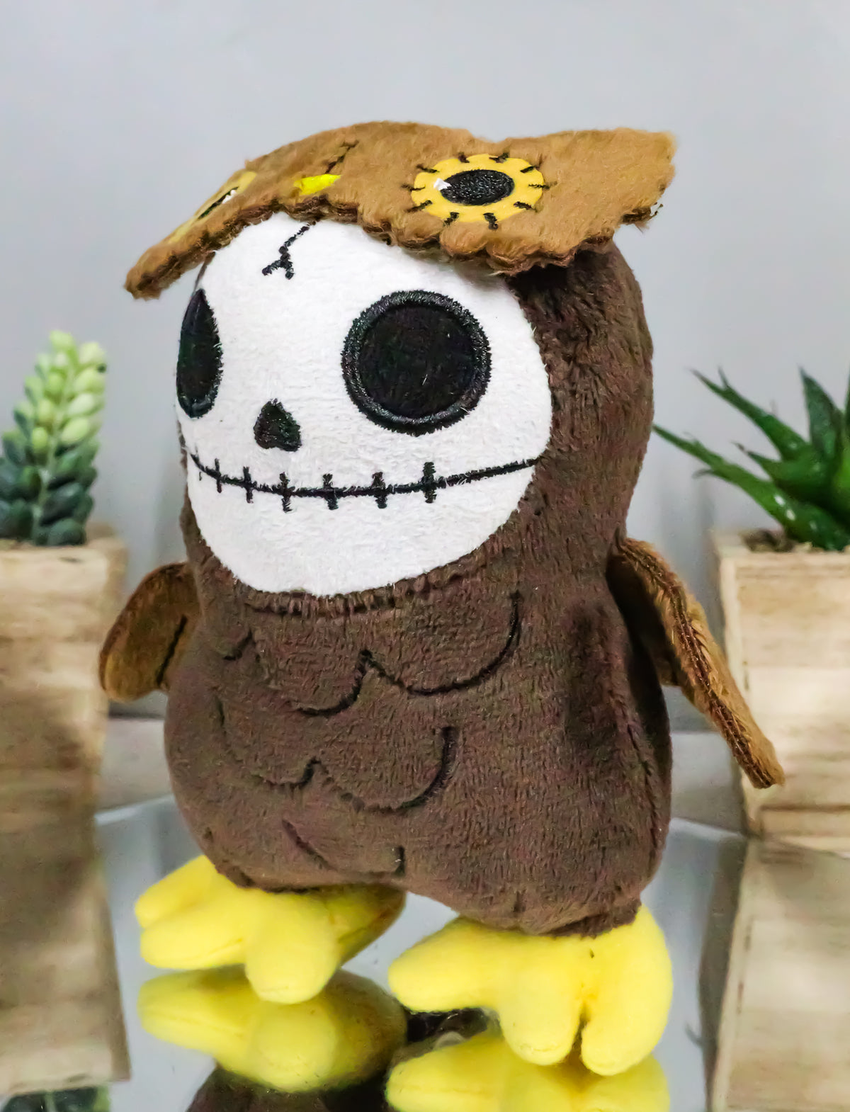 Ebros Furry Bone Skeleton Hootie The Brown Owl Plush Toy Doll Collectible 5.75"H