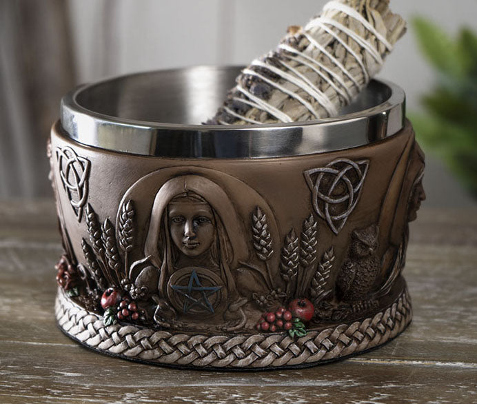 Wicca Metaphysical Triple Goddess Mother Maiden Crone Smudging Smudge Bowl - Ebros Gift