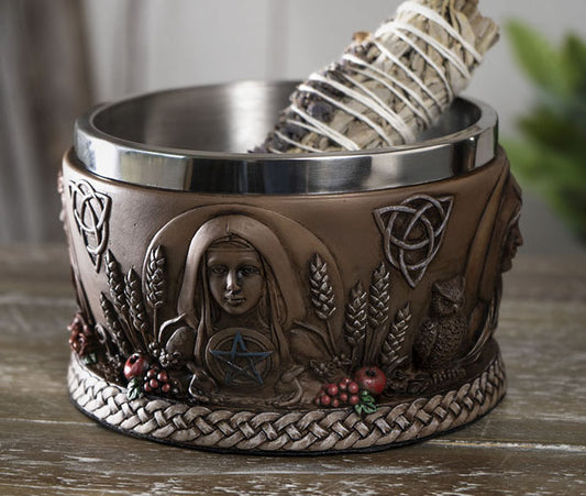 Wicca Metaphysical Triple Goddess Mother Maiden Crone Smudging Smudge Bowl - Ebros Gift
