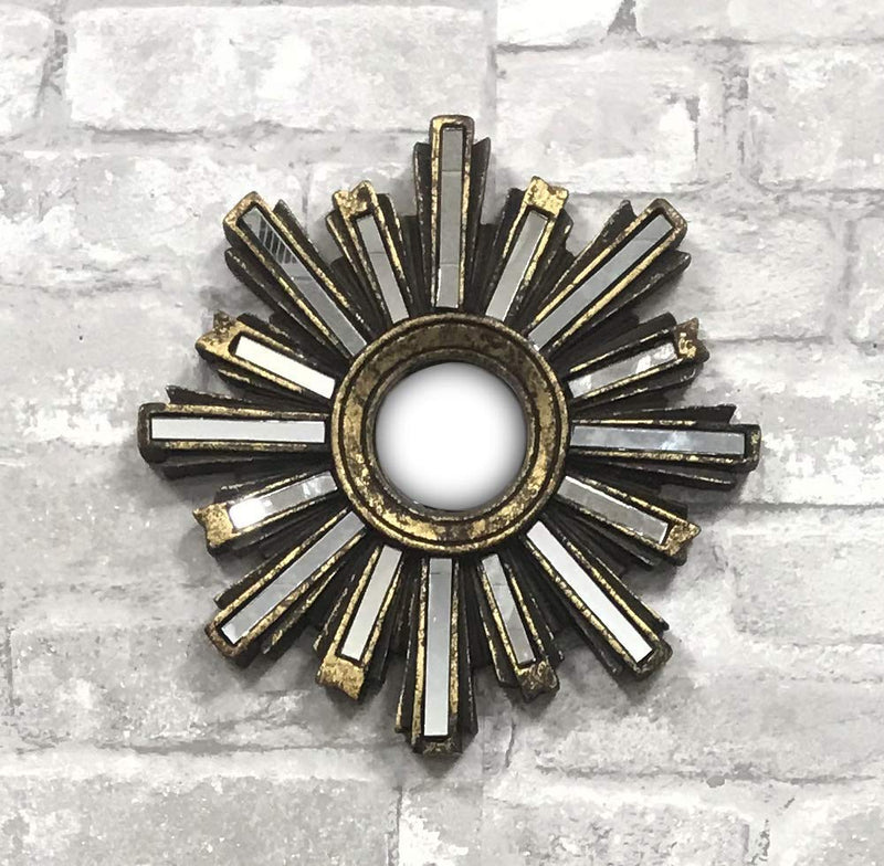 Rustic Vintage Gold Solar Sun With Sunburst Rays Round Wall Decor With Mirrors