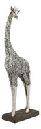 Large Silver Filigree Design Peering Giraffe Statue 14"H Safari Savannah Decor