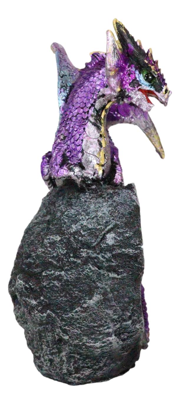 Space Purple Iridescent Dragon On Faux Geode Rock Quartz Crystal Cove Figurine